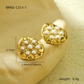 Vintage style 18K gold irregular round earrings featuring seven inlaid white pearls - Gold Irregular Pearl Style (NMSE-C313-1) / 18K Gold