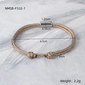 Minimalist beige braided cord bracelet with silver buckle and size measurements - 18K Gold / Dark Coffee