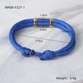 Detailed view of blue paracord bracelet with gold metal clasp and product dimensions - Dark Blue