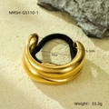 Elegant gold metal hair tie with irregular wavy texture and high-stretch elastic band - Wavy Wide Rim (NMSH-G5110-1)