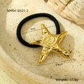 Elegant gold starfish hair tie with black elastic band for a stylish women accessories look - Spiral Texture Starfish Style (NMSH-G521-2)