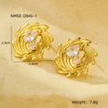 Macro shot of gold twist petal earrings with clear teardrop zircon insets and dimensions - Clear Water Drop Gemstone Vortex Style (NMSE-D846-1)
