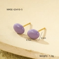 Detail view of 0.7cm x 0.5cm purple oval stud earrings with gold plating and dimensions - Purple