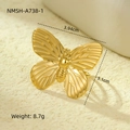 Vista detallada de hebilla para bufanda mariposa dorada con dimensiones y su peso - Estilo Mariposa (NMSH-A738-1)