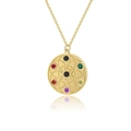 Collier avec pendentif rond doré, pierres en zircon arc-en-ciel et hexagramme - Or (NMSN-A116-1)