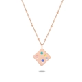 Détail du collier à billes en or rose avec pendentif carré orné de cinq pierres de couleur - Or Rose Losange