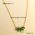 Macro view of gold necklace showing green marquise zircon petals with size measurements - 18K Gold / Deep Green Marquise Pendant (NMSN-E611-1)