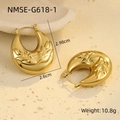 Detail showing 18K gold plated stainless steel hollow hoop earrings with dimensions 2.98x2.6cm - Wave Streamline Texture (NMSE-G618-1) / Gold