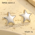 Polierte silberne Edelstahl-Ohrringe in Sternform mit 2,1 cm Breite und 5g Gewicht - 18K-Gold / Silberne Stern-Ohrstecker (NMSE-G643-2)