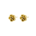 Goldene Vintage-Ohrstecker in 3D-Rosenform mit poliertem, geschichtetem Design - 3D Kamelien-Ohrstecker - Gold (5776)