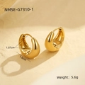 Detail view of gold hoop earrings on stone base showing 1.6cm outer diameter measurement - Large Waterdrop Style (NMSE-G7310-1) / Gold