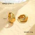 Polished gold thick hoop earrings with size dimensions and 3.6g weight details - Small Chunky Style (NMSE-G741-1) / Gold