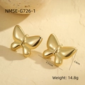 Vue détaillée des boucles d'oreilles papillon dorées mates avec mesures et poids - Or 18 carats / Papillon Mat (NMSE-G726-1)