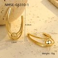 Poliert vergoldete hohle ovale Edelstahl-Creolen mit runden Metallkugeln als Anhänger - 18K-Gold / Goldene Mehrschichtige Bogenohrringe (NMSE-G6310-1)