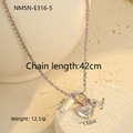 Detail of a 42cm stainless steel heart pendant necklace with white pearl on stone - Silver Heart Pearl Necklace (NMSN-E316-5)