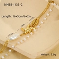 Details von goldenen Seestern Muschel Anhängern und Perlen mit Maßangaben - Ozean Stil Seestern Meerschnecke Armband (NMSB-J133-2)