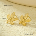 Detailed view of 18k gold flower earrings with brushed texture on a stone background - Brushed Flower Style (NMSE-C737-2) / Gold