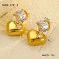 Boucles d'oreilles cœur dorées avec zircon et détails d'étoiles, 11g, taille 2cm - Style Cœur Doré (NMSE-F741-1)