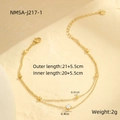 Nahaufnahme der zweilagigen goldenen Fußkette mit Perlen und funkelnden Zirkonia - Doppellagiges Perlen-Solitär-Fußkettchen (NMSA-J217-1)