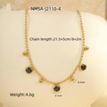 Detail view of gold bead chain anklet showing dimensions and black gemstone charms - Black