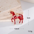 Detail view of gold alloy horse accessory with red enamel and white rhinestones, 5cm size - Jumping Horse A Style (Red)
