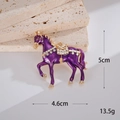Detailed view of purple enamel horse charm with gold trim and rhinestones on stone - Jumping Horse A Style (Purple)