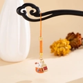 Detail of a Japanese style ceramic Maneki Neko lucky cat charm with orange woven cord - Orange Lucky Cat (K5897)