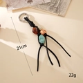Ciondolo per borsa in pelle PU fatto a mano con perle acriliche vintage e anello - K5932 Nero (Due Pendenti Quattro Linee)