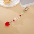 Detail of strawberry beaded keychain with red acrylic beads and metallic silver lobster clasp - Star Strawberry Style