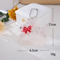 Mini-Acetat-Kamm-Anhänger mit weißem Marmormuster, Strasssteinen und roter Schleife - Hasenkamm (K5952) / Weiß