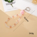 Pink rose flower beaded phone charm with crystal droplets and silver metal clasp 16.2cm - Iridescent Beads (Rose Ball Charm)