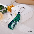 Mini acetate leopard print comb charm in green and blue pattern with silver chain - Horn Comb (K5960)