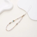 Detail of beaded phone strap featuring golden LOVE letter beads and colorful accents - Golden LOVE Style (K796)