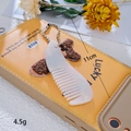 Mini cream acetate cat comb keychain with iridescent finish and silver bead chain - Horn Comb (K5967)