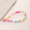 Detail of colorful acrylic beaded phone strap with smile, hug text and flower beads - Bear Flower Dopamine Style