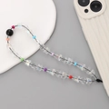 Colorful acrylic beaded phone wrist strap with crystal-like beads and black tether - K1893 Crystal Phone Chain