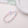 Handmade beaded phone charm with colorful heart pendant and pastel macaron beads - Pink and Blue Heart Style (K1277)