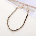Classic gold metal and dark leather woven chain strap with lobster clasps for bags - Coffee