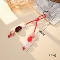 Ciondolo per borsa in corda PU intrecciata con perle acriliche rosse e fibbia metallica - K5933 Rosso (Due Pendenti Due Linee)