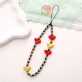Close-up of rainbow striped beads and colorful heart-shaped resin charms on a phone lanyard - K893 Multicolor Heart Phone Chain