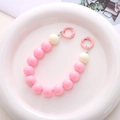 Cinturino per telefono in perline acriliche da 16mm rosa e bianco con moschettoni tondi - Catena a mano / K857-Rosa+Bianco