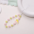 Handmade pink and yellow beaded phone charm strap with a cute acrylic heart pendant - Pink and Yellow Heart Style (K1276)