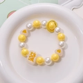 Bracciale di perline con cuori gialli e ciondolo mahjong portafortuna in acrilico - Ciondolo / Giallo