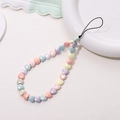 Colorful macaron heart beads phone charm strap with faceted resin texture and black cord - Frosted Heart Style (K1092)