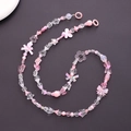 Chaîne bandoulière perlée pour téléphone avec nœuds et fleurs de couleur pastel - Bandoulière Perles Mixtes Série Rose (K1086)