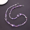 Chaîne de bandoulière perlée violette faite main avec breloques papillon et fleurs - Bandoulière Perles Mixtes Série Violette (K1089)