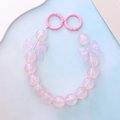 Pink iridescent beaded lanyard with pearly beads and translucent bows for phone or bag - Luminous Pink Bowknot Style (K2020)