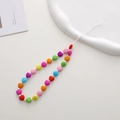 Detail of colorful acrylic heart-shaped beads on a vibrant anti-drop phone charm wrist strap - K151 Colorful Heart Phone Chain
