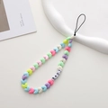 Detail of macaron heart beads phone strap with LOVE letter cubes on a white tray - K786 Heart Style