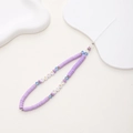 Purple clay heishi bead phone strap with blue crystals and LOVE letter charms - Purple Clay LOVE Style (K816)